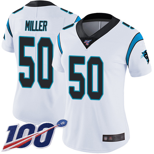 Carolina Panthers Limited White Women Christian Miller Road Jersey NFL Football #50 100th Season Vapor Untouchable->women nfl jersey->Women Jersey